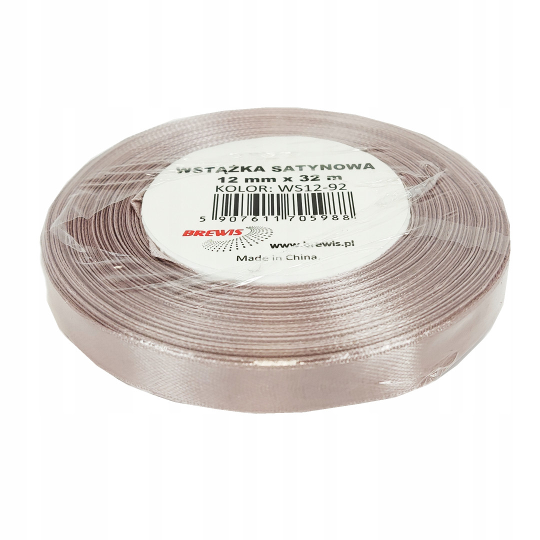 Wstążka satynowa 12mmx32m Pudrowy róż WS12-92 Brewis