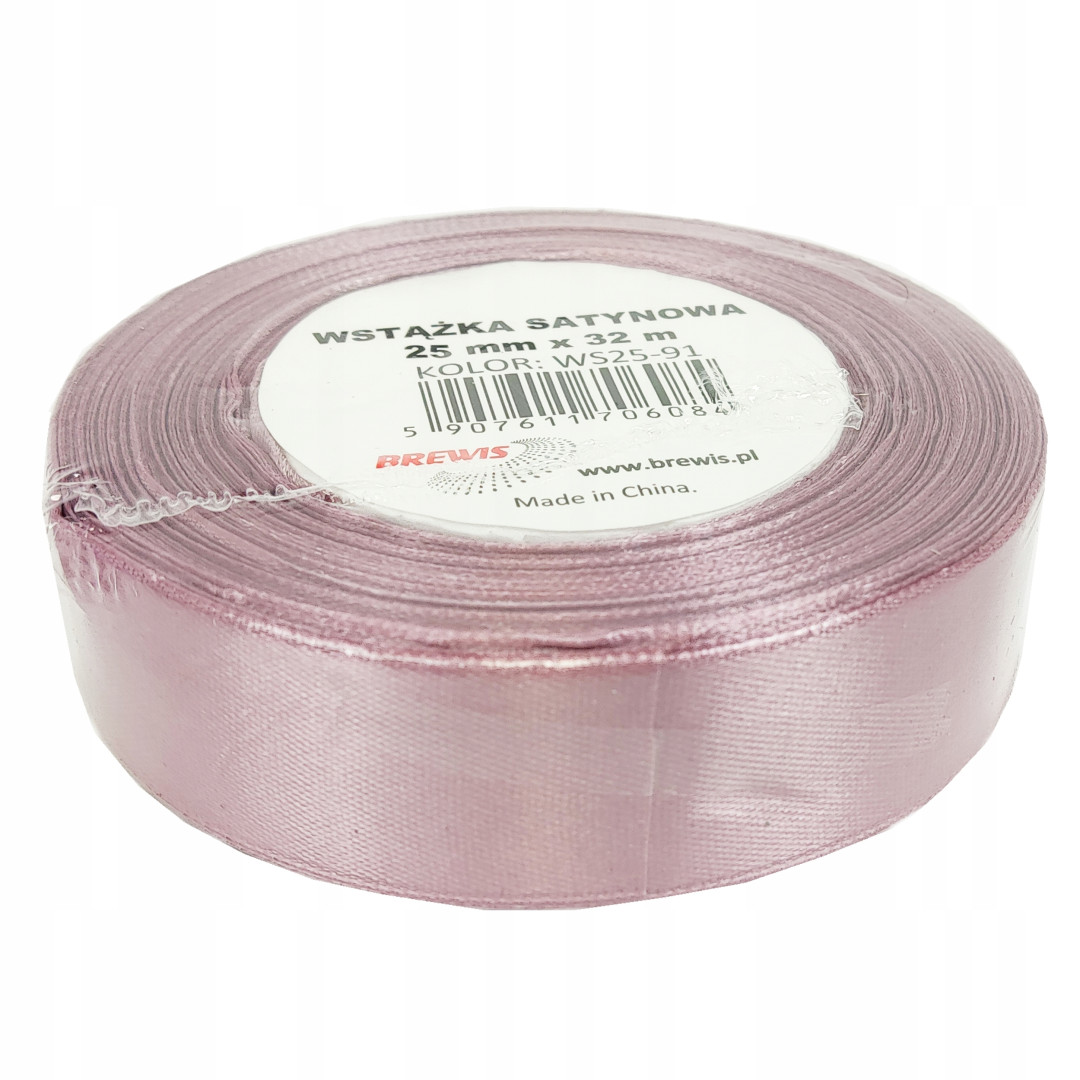 Wstążka satynowa 25mm/32m Ciemny pudrowy róż WS25-91 Brewis
