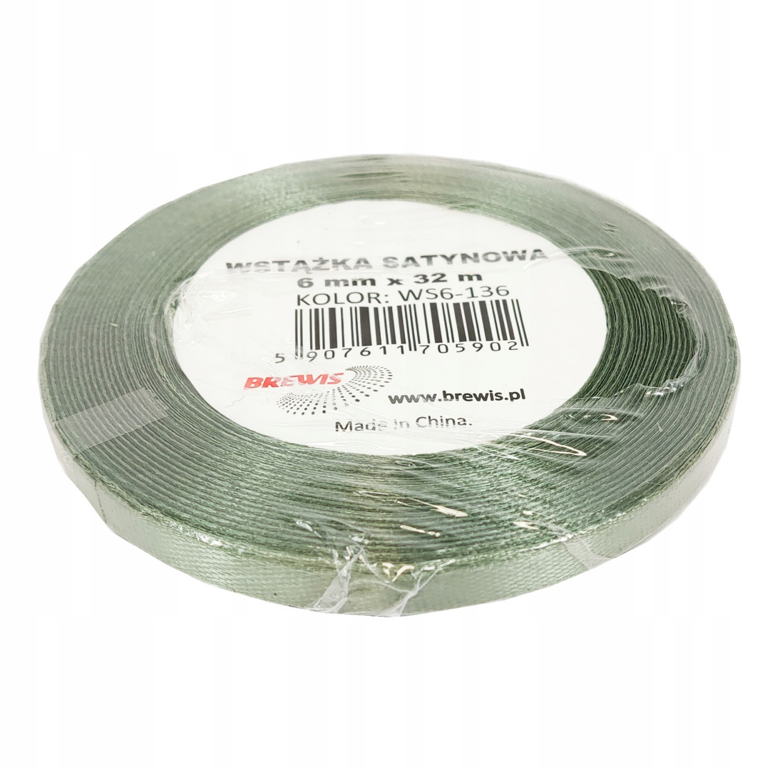 Wstążka satynowa 6mmx32m Khaki WS6-136 Brewis