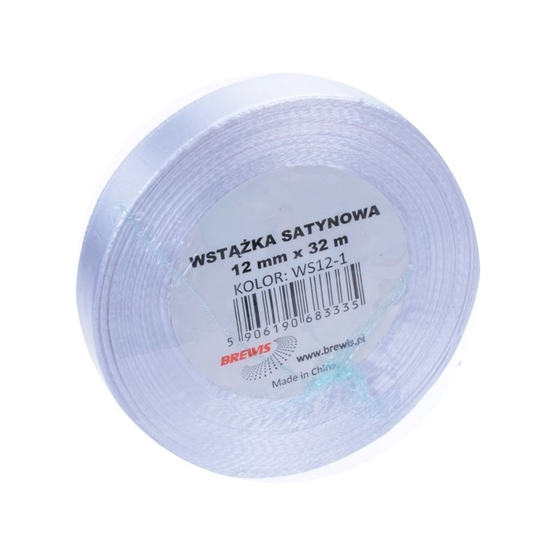 Wstążka satynowa 12mmx32m Biały WS12-1 Brewis