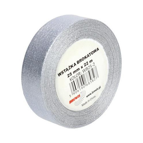 Wstążka brokatowa srebrna 25mmx22m WB25-2 Brewis