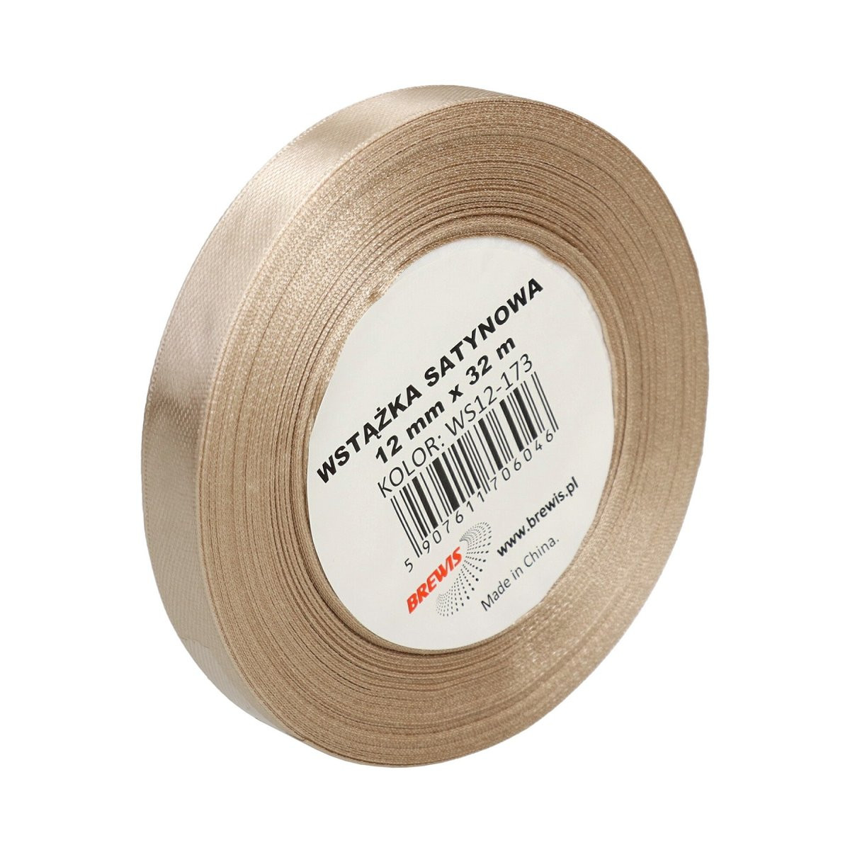 Wstążka satynowa 12mm/32m Migdałowy WS12-173 Brewis