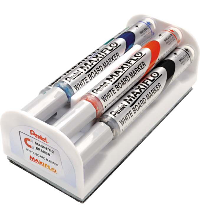 Marker suchościeralny 4 kolory + gąbka Maxiflo Pentel