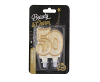 Świeczka cyferka ,,50" złoty kontur wys. 8 cm GoDan