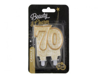 Świeczka cyferka ,,70" złoty kontur 8 cm GoDan