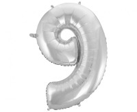 Balon foliowy ,,Cyfra 9" srebrna 91cm GoDan