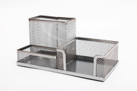 Przybornik z siatki biurkowy 3A srebrny TRES (204x104x100mm)