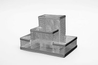 Przybornik z siatki biurkowy srebrny TRES (153x102x100mm)