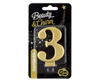 Świeczka cyferka 3, metalik złota 8cm GoDan