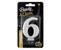 Świeczka cyferka 6, metalik srebrna 8cm GoDan