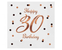 Serwetki B&C Happy 30 Birthday, białe, nadruk różowo-złoty 33x33 20szt PG-S30B GoDan