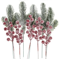 Gałązki szronione 26cm sosna i czerwone owoce 10szt DPZA-195 Dalprint