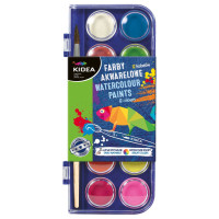 Farby akwarelowe 12 kolorów + pędzelek Kidea