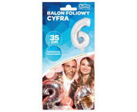 Balon foliowy ,,Cyfra 6" srebrna 91cm GoDan