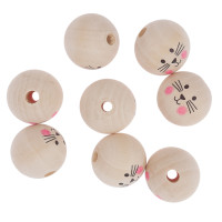 Drewniane koraliki kulki 3cm Kocie buźki 8szt GRKO-133 Dalprint