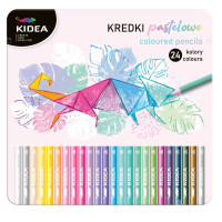 Kredki pastelowe trójkątne 24 kol. metalowe pudełko Kidea