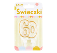 Świeczka cyferka ,,60" złoty kontur 8cm GoDan