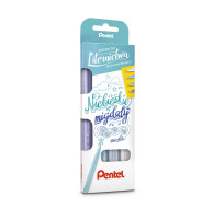 Zestaw pisaków pędzelkowych do kaligrafii i liternictwa 4szt Pentel Niebieskie Migdały