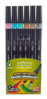 Pisaki pędzelkowe dwustronne metaliczne 6kol. Cricco